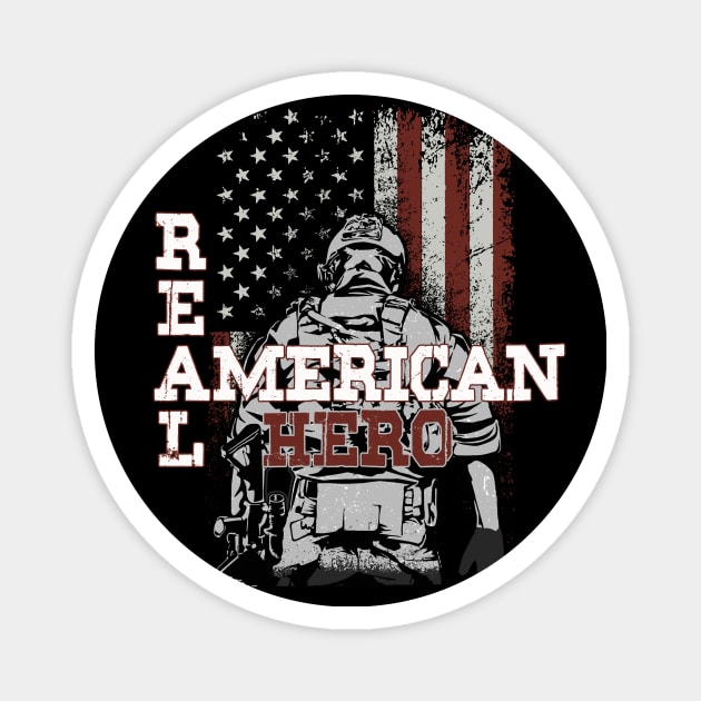 Real American Hero | USA Soldier Flag distressed vintage Magnet by MerchMadness